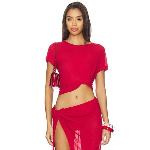 Courtney Zheng Tops - Courtney Zheng Ares Pima Cotton Tuck Tee in Red